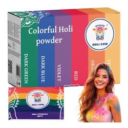 Holi farvepulver sæt 6x100 g (rød, orange, gul, grøn, blå, lilla)