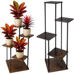 Blomsterreol 5 niveauer metal/MDF 108 cm sort/træ