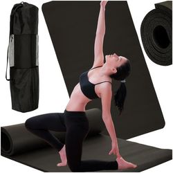 Yogamåtte træningsmåtte 185x83x1,5 cm skridsikker med bæretaske sort