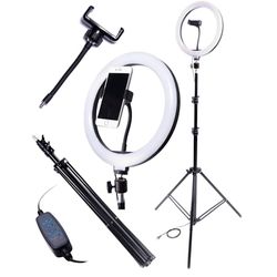 LED-rengasvalo 26 cm 60W USB jalustalla 220 cm ja puhelintelineellä