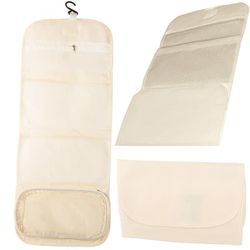 Hängande necessär med krok flera fack beige 26x16 cm