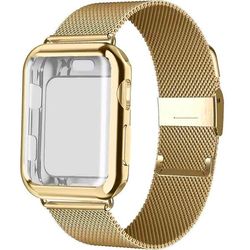 Milanese armbånd + etui med skærmbeskytter til Apple Watch 1/2/3/4/5/6/SE 38/40/MM, guld