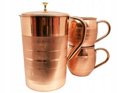Sæt: Kobberkande 2l + 2 kopper 0,45l striber