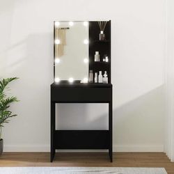 vidaXL Sminkbord med LED-lampor, svart, 60x40x140 cm