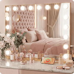 Hollywood makeupspejl 58x48, 3 farver LED, Bluetooth-højttaler, stående