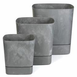 Sæt med urtepotter med underkop, terning, genbrug af grå beton, 3 stk.