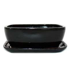 Bonsaiskål med fat St. 4 Svart Antracit rektangulär Modell GB5 L 26cm B 20cm H 9cm