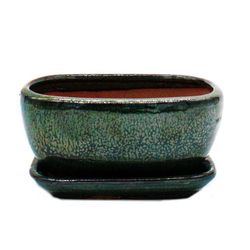 Bonsaiskål med fat St. 2 - Grön - rektangulär - Modell GB5 - L 17cm - B 13cm - H 7,5 cm