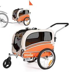 Hundvagn SEPNINE 20303B 2-i-1 För Cykel Och Barnvagn - Transportvagn För Hundar Upp Till 30 Kg