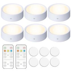Trådløse LED-spotlights, 6-pak / pucklamper med fjernbetjening / dæmpbar skabsbelysning