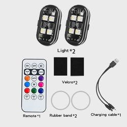 2/4 stk. trådløse LED-strobelys til bildekoration, atmosfærelys, 8 farver motorcykellys LED-blitz med USB-opladning