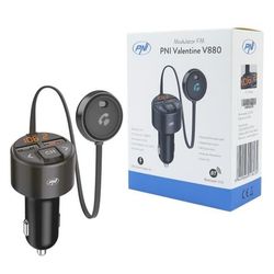 PNI Valentine V880 FM-modulator med mikrofon, Bluetooth 5.0, MP3-spelare, FM-sändare, dubbel USB-port