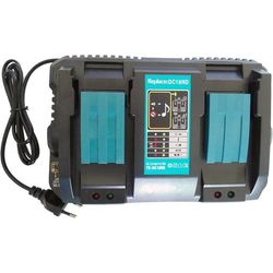 Dubbel snabbladdare kompatibel med Makita DC18RD 14,4–18 V för 2 Li-ion-batterier