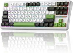 AULA F87 75% Mekanisk Gaming Tastatur, QWERTY US, RGB, Tri-Mode Bluetooth 2.4GHz USB, Sort + Hvid + Grøn