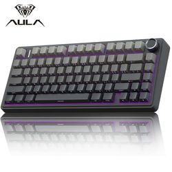 AULA F75 Mekanisk Gaming Tastatur, RGB, Hot-Swappable, Trådløs, Sort