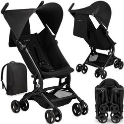 MoMi GRACE - Ultra kompakt barnevogn med rygsæk - Let 6,2 kg - Stående funktion når den er foldet - Op til 15 kg - Sort