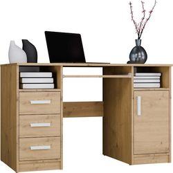 Delta Skrivebord med 3 skuffer, 1 låge og hylder – Praktisk bordplade 120x60 cm | Farve: Artisan Oak