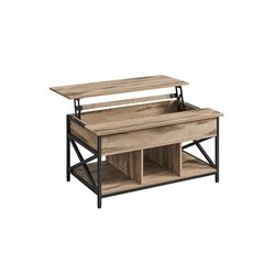 Soffbord 2 nivåer, justerbart - spånskiva/stål - kamelbrun/svart - 60x100x48-62 cm
