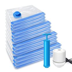 Vakuumpåsar & förvaringspåsar för kläder - 12-pack med elektrisk pump - Återanvändbara - Platsbesparande - Resa - PA+PE