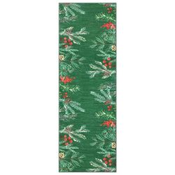 Juleløber - Blomstret bladmønster - Skridsikker - Maskinvaskbar - 100 % polyester - 60 x 230 cm - Grøn