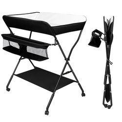 Baby puslebord - Sammenklappeligt puslebord - 4 højdeniveauer - Opbevaringskurv - Maks. belastning 11 kg - 0–12 mdr - Sort