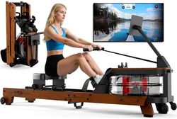 Romaskine - Foldbar vandromaskine i egetræ - Bluetooth & app - Skærm & tabletholder - Max belastning 180 kg - Brugerhøjde op til 200 cm