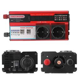 Bil Strøminverter - DC 12V til AC 220V 4000W - EU-stik - LCD-skærm - USB-porte - Virkningsgrad 80% - Grøn