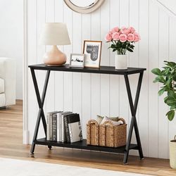 Konsolbord - Entrébord - 2 Hylder - Metalstel - Træ - 80 × 30 × 81 cm - Farve 06