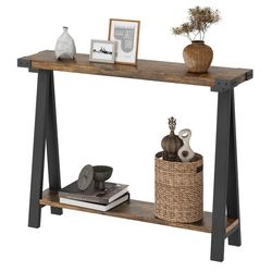 Rustikt konsolbord - Avlastningsbord hall vardagsrum - 2 hyllplan - Smal platsbesparande design - Robust träram - Vintage brun