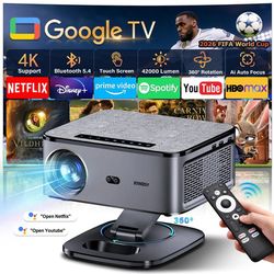 Android 11 4K Projektor - Smart Hemmabio Projektor - 1080p Full HD, 42000 Lumen 3600 ANSI, WiFi 6 BT 5.4, Auto Fokus Keystone, T08 Plus-TVStick