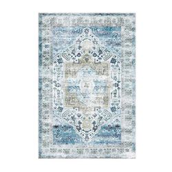 Vaskbart vintage-tæppe - Stuetæppe 160x230 cm - Orientalsk print - Lav luv - Skridsikker - Fnugfri - Maskinvaskbar - Blå