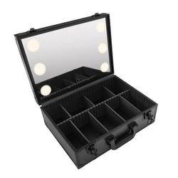 Rejse makeupkuffert - Makeup-boks med LED-spejl - Bærbar - PVC - Metalramme - Sort