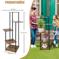 Roterende plantehylde i metal og træ - Blomsterstander - 5 niveauer - Etageret planteholder til potteplanter - Til stue, altan og have