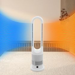 Bladlös tornfläkt för värme och kyla - 2‑i‑1 Värmare & Fläkt - 8 Hastigheter - Timer >7,5 h - Fjärrkontroll - 220 V - 20/1200 W - Vit/Silver
