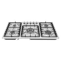 Gashäll - Inbyggnad - 5 brännare - 86×51 cm - Elektronisk tändning 220 V - Gjutjärnsgaller - Rostfritt stål - Svart