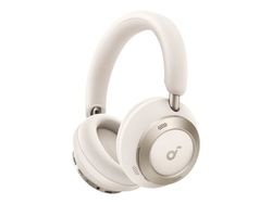 Soundcore Space One Pro - Hodetelefoner med mikrofon - full størrelse - Bluetooth - trådløs, kablet - aktiv støydemping - 3,5 mm jakk - kremhvit