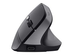 Trust Bayo II - Vertikal mus - ergonomisk - høyrehendt - optisk - 6 knapper - trådløs - 2.4 GHz - USB trådløs mottaker - svart