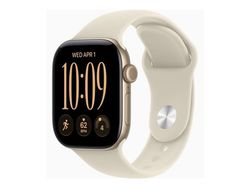 Apple Watch Series 12 (GPS) - 42 mm - lys gullaluminium - smartklokke med sportsbånd - gummi - sand - båndbredde: S/M - 64 GB - Bluetooth, Wi-Fi 4,...