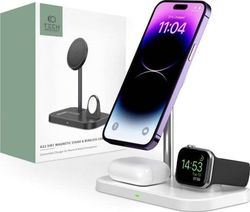 Tech-Protect QI15W-A22 MagSafe induktiv laddare med 3-i-1 MagSafe-stativ för smartphone / Apple Watch / AirPods - vit