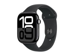 Apple Watch Series 10 (GPS + Cellular) - 46 mm - jet black aluminium - smart klocka med sportband - fluoroelastomer - svart - bandstorlek: M/L - 64...