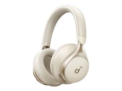 Soundcore Space One - Hörlurar med mikrofon - fullstorlek - Bluetooth - trådlös, kabelansluten - aktiv brusradering - 3,5 mm kontakt - café latte