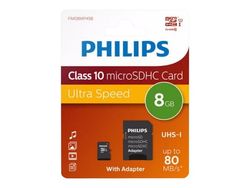 Philips FM08MP45B - Flash-muistikortti (microSDHC-SD-sovitin sisältyy) - 8 GB - Luokka 10 - microSDHC UHS-I