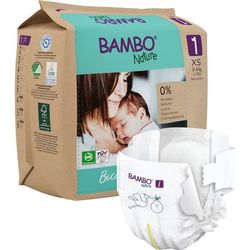 Babybleie, tapebleie, miljømerket, Bambo Nature, 1, papirpose, papirpose, 2-4 kg - (6 pakker x 22 stk.)
