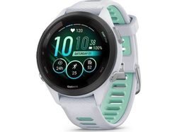 Garmin Forerunner 265S smartwatch. Svart bezel med vit sten och vit sten och grönt silikonband