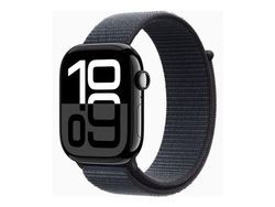 Apple Watch Series 10 (GPS + Cellular) - 46 mm - jet svart aluminium - smartklokke med sportssløyfe - myk dobbeltlagsnylon - blekk - håndleddstørre...