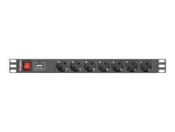 Lanberg - Kraftdistributionsenhet - Växelström 220-250 V - ingång: power CEE 7/7 - utgångskontakter: 7 (Eurokontakt) - 1U - 19" - 2 m sladd - svart