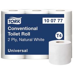 Toalettpapir Tork T4 Universal, 2-lags, ubleket, FSC resirkulert - (7 pakker x 6 ruller per kartong)