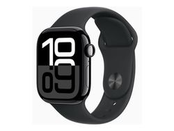 Apple Watch Series 10 (GPS + Cellular) - 42 mm - jet black aluminium - smart klocka med sportband - fluoroelastomer - svart - bandstorlek: S/M - 64...