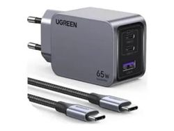 Ugreen Nexode Pro series X755 - Strømadapter - GaN - 65 watt - PD - 3 utgangskontakter (2 x USB-C, USB) - på kabel: USB-C - grå