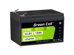 Green Cell LFPGC12V12AH, Lithium Iron Phosphate (LiFePO4), 12,8 V, Sort, Grønn, 12 Ah, 153,6 Wh, 10 år